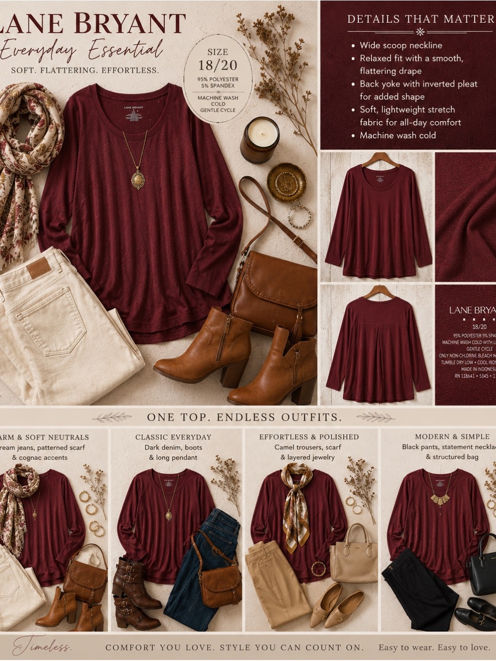 Lane Bryant Burgundy Wide Scoop Long Sleeve Tunic